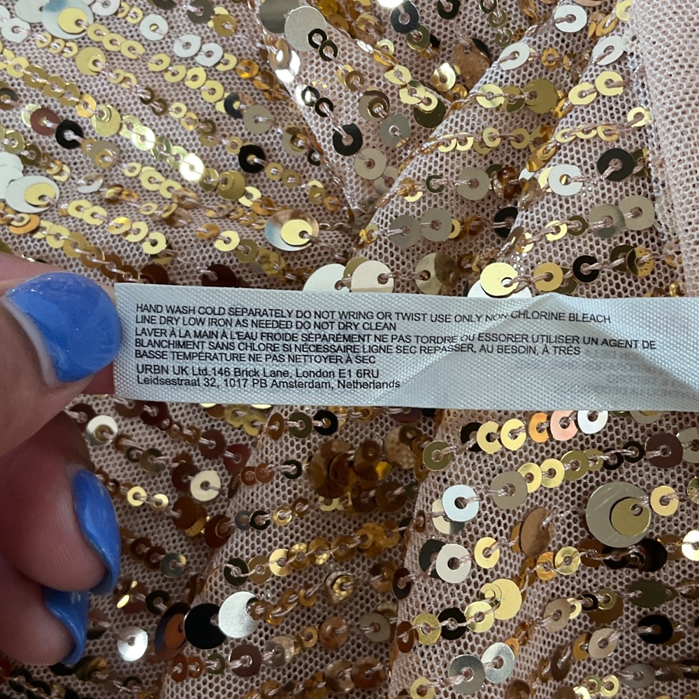Free People Sequin Slip Dress Womens Small Gold Glam Party Mini Cocktail NEW - Picture 8 of 10